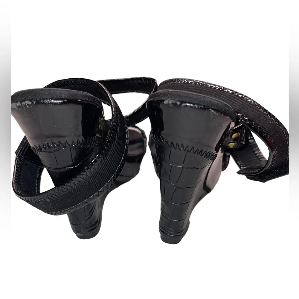 Exchange by Charles David - black ankle strap Wedges - size 6 - EUC